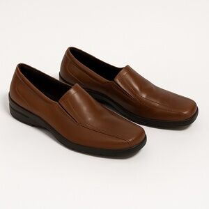 ECCO Camel Brown‎ Leather Shock Point Loafers Comfort Walking Shoes 38
